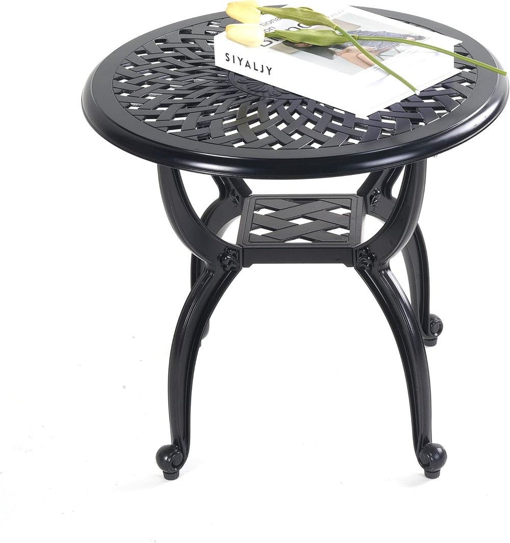 Mandolin Black Cast Aluminum Round Outdoor Patio Coffee End Table