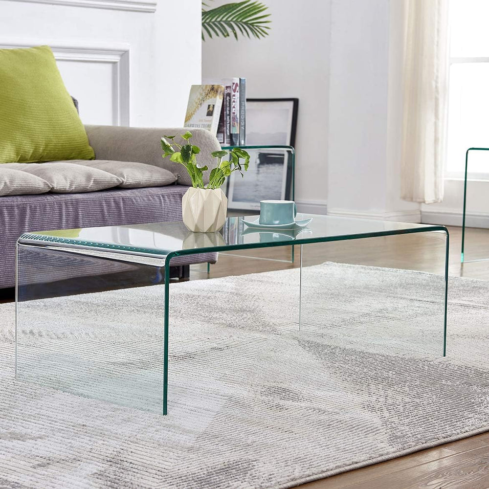 Premium Tempered Glass Coffee Table,Small Modern Clear Coffee Table for Livin...