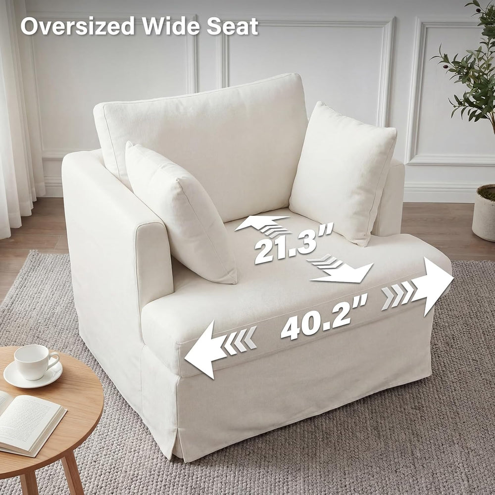 Coastal Accent Armchair for Living Room, 40", Chenille, Beige