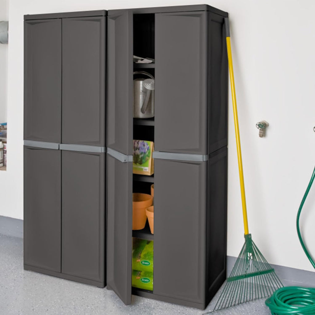 Sterilite 4 Shelf Cabinet, Lockable Utility Storage, Gray