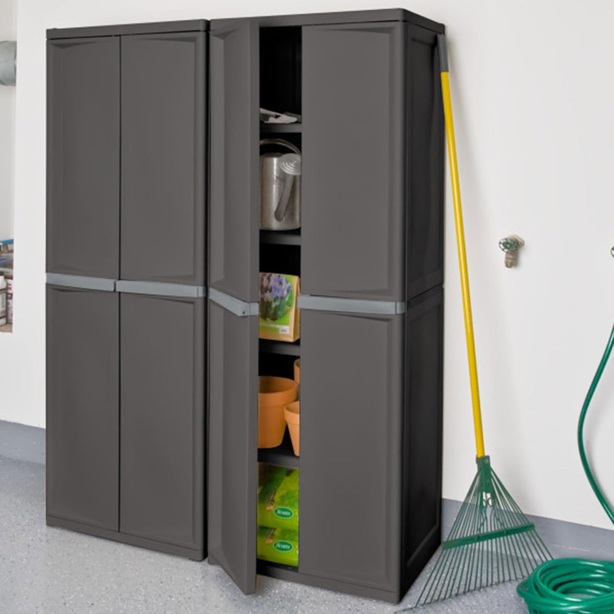 Sterilite 4 Shelf Cabinet, Lockable Utility Storage, Gray