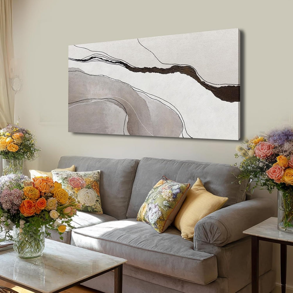 YLLTIEM Beige Gray Abstract Wall Art Canvas Print Modern Minimalist for Livin...