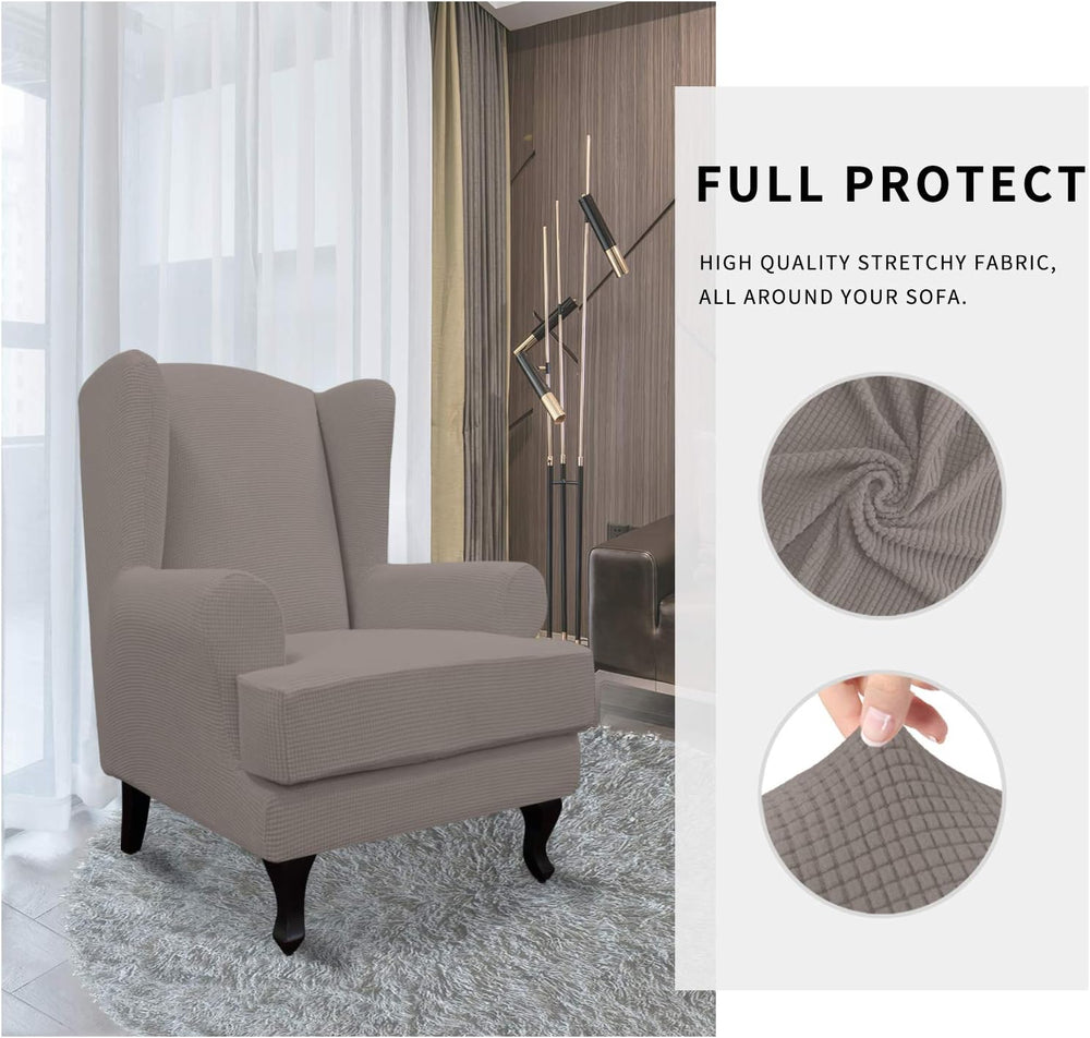 Easy-Going 2-Piece Stretch Wingback Chair Sofa Slipcover Taupe