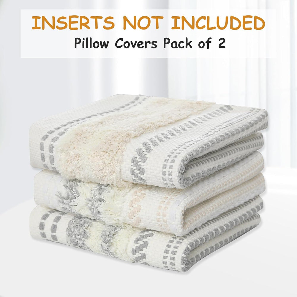 decorUhome Grey and Cream White Throw Pillow Covers 12x20 Set of 2