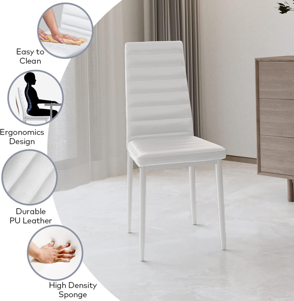 Gizoon White 7 Piece Glass Dining Table Set, Kitchen Table and Chairs Set