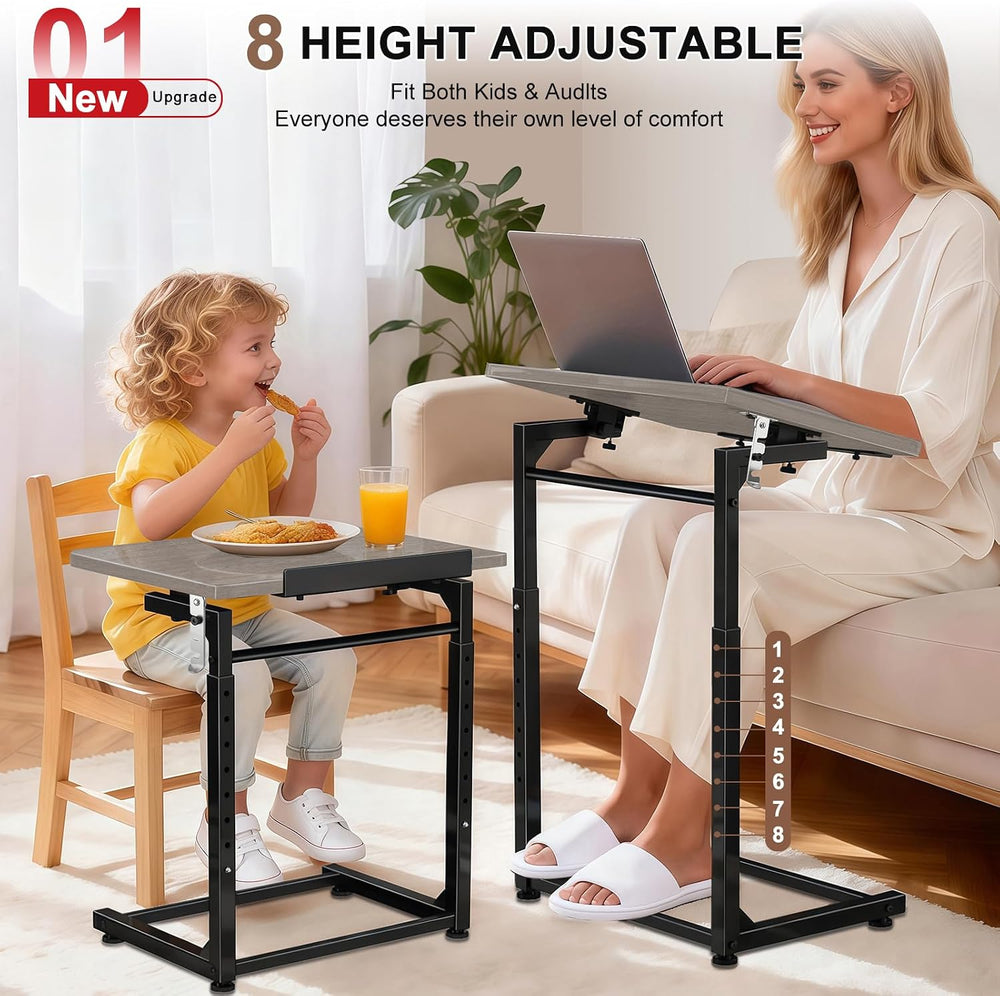 Upgrade Tv Tray Table, 8-Level Adjustable Height Couch Side Table, 90° Tilt A...