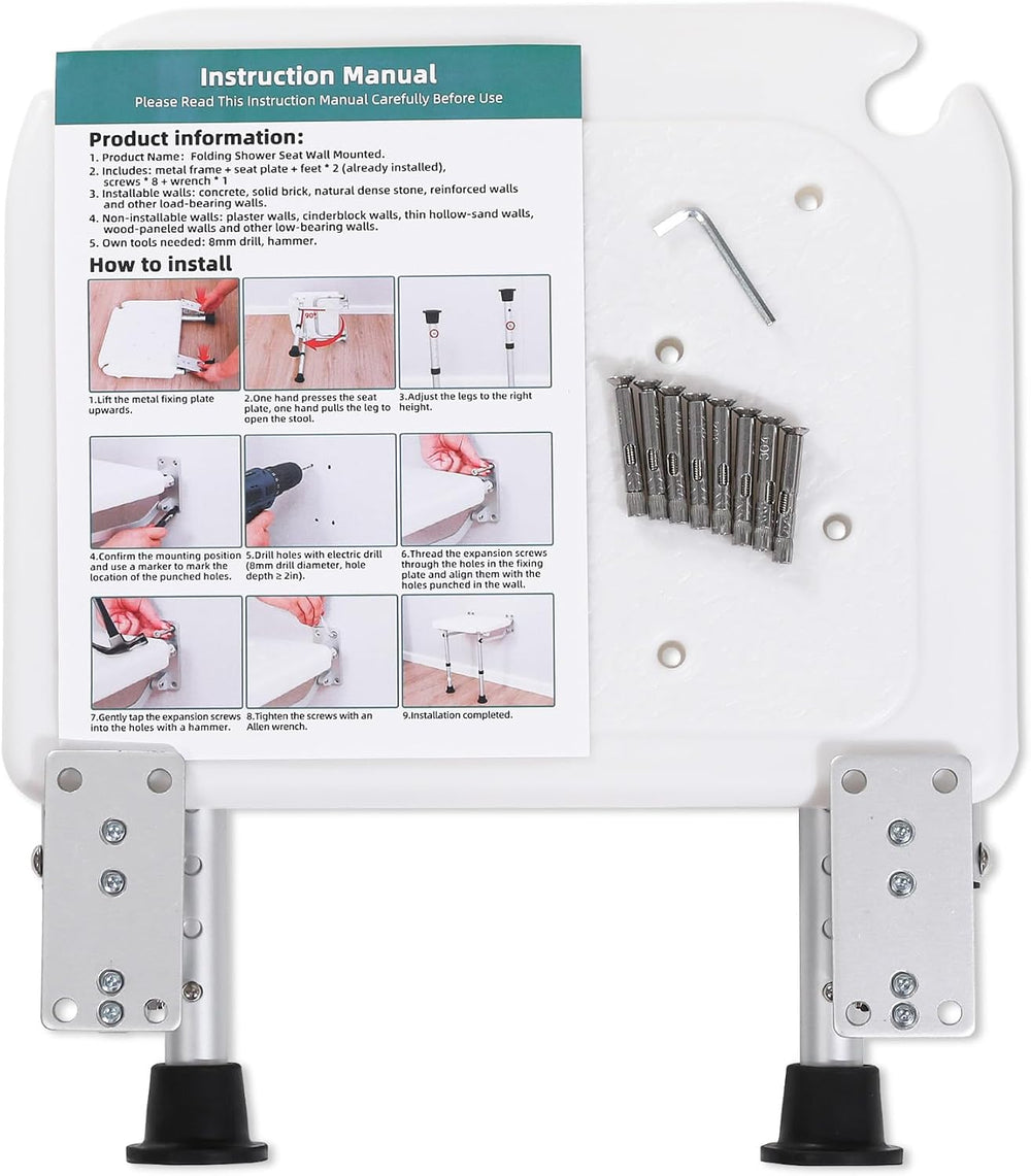 TYYIHUA Folding Shower Seat Wall Mounted, Shower Chair for Inside Shower