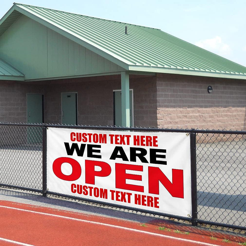 Custom Vinyl Banner Multiple Sizes We Are Open Black Red Now Open Outdoor Wea...