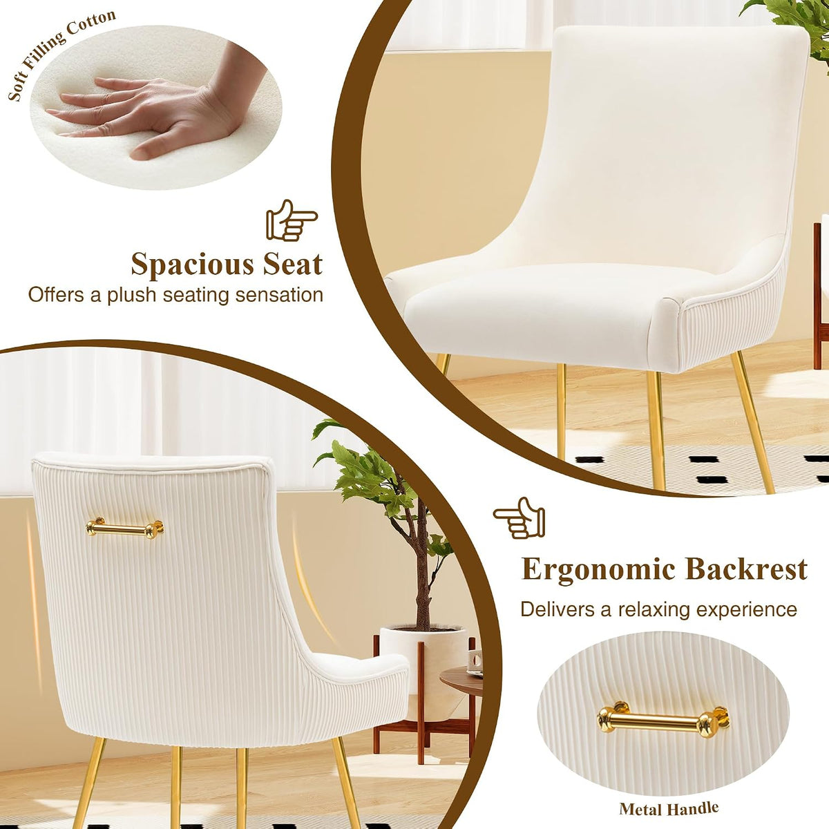 adochr Velvet Dining Chairs Set of 4 with Gold Metal Legs, Beige