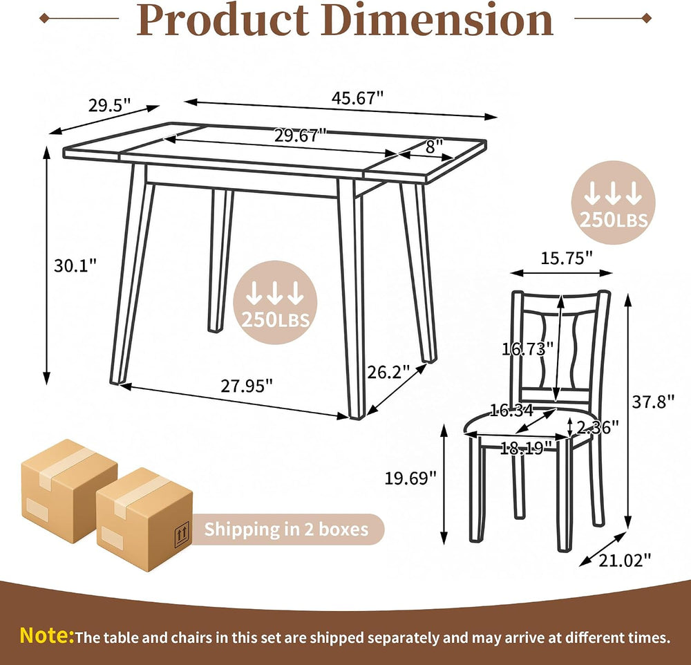 P PURLOVE 3 Piece Kitchen Dining Set, Wood Dining Table Set, Brown+Beige