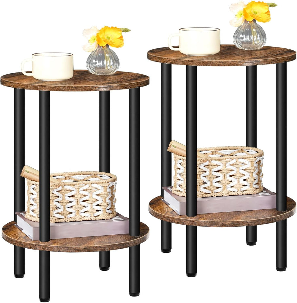 CHOEZON Side Table Set of 2, 2-Tier Round End Table, Small Nightstand with St...