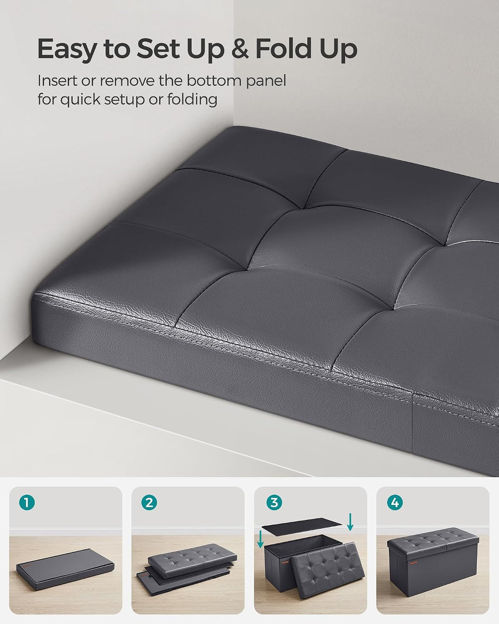 SONGMICS 30 Inches Folding Storage Ottoman Bench with Flipping Lid