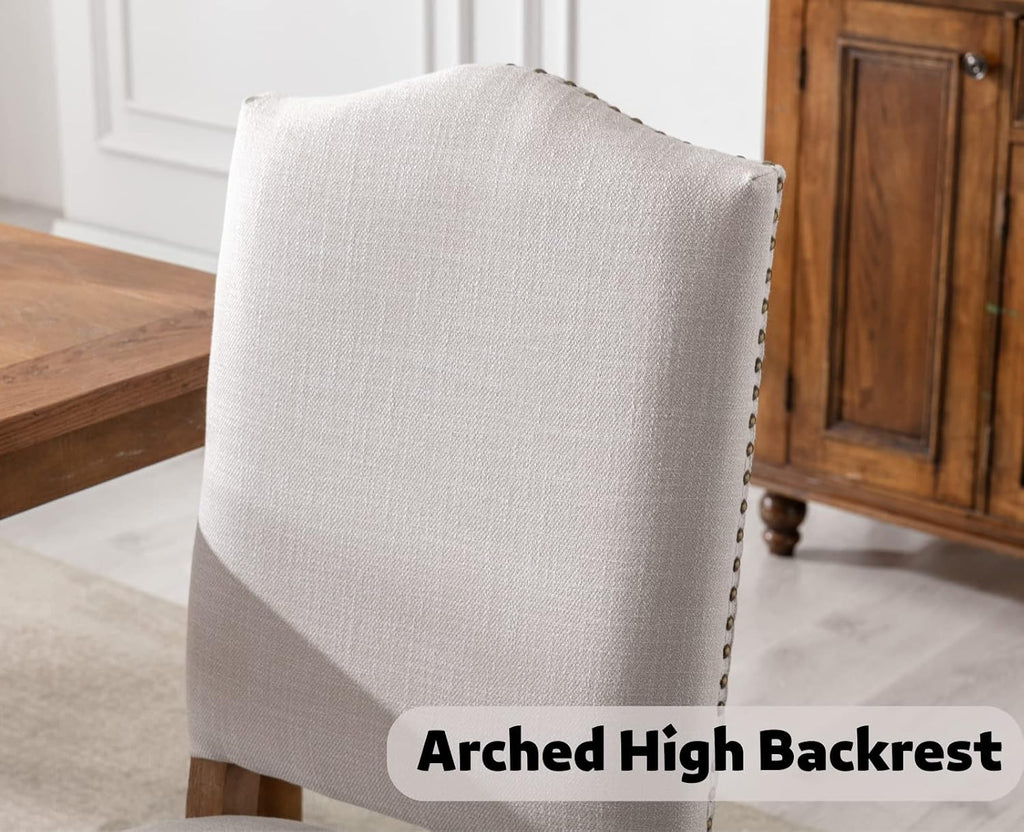 Shunzhi Farmhouse Upholstered Dining Chairs Set of 2 Mid Century Modern Dining Room Chairs Parson Linen Chairs Armless Kitchen Side Chairs with Wood Frame/High Back/Nailhead, Beige