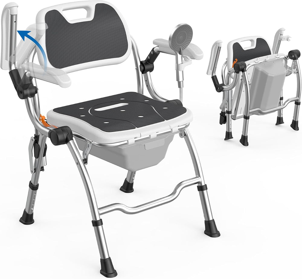 3 in 1 Folding Bedside Commode Chair, Shower Chair for Inside Shower