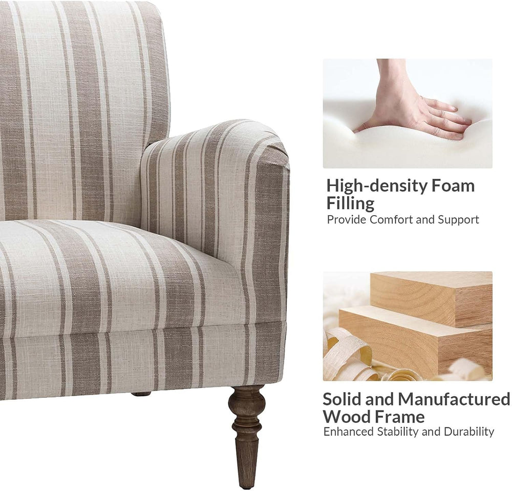 HULALA HOME Farmhouse Accent Chair with Stripe Pattern, Tan
