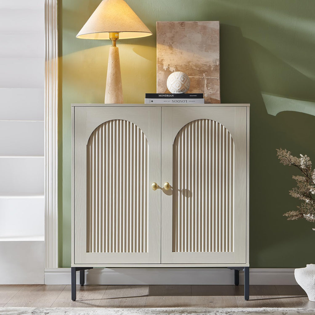 IFGET 34" Tall Modern Arched Sideboard Buffet Cabinet with Storage, Cream