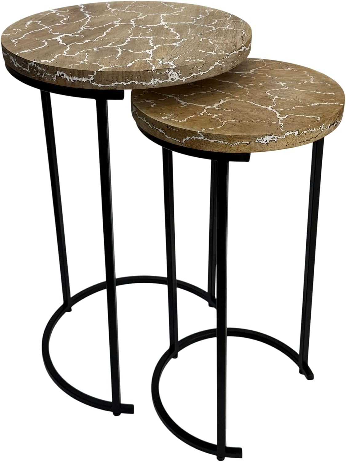 Carolina Chair & Table Electra Round Nesting Accent Table Set - Mango Wood Table with Lightning Vein Design Furniture, Modern Rustic Space-Saving Side Tables, Compact for Living Room and Bedroom