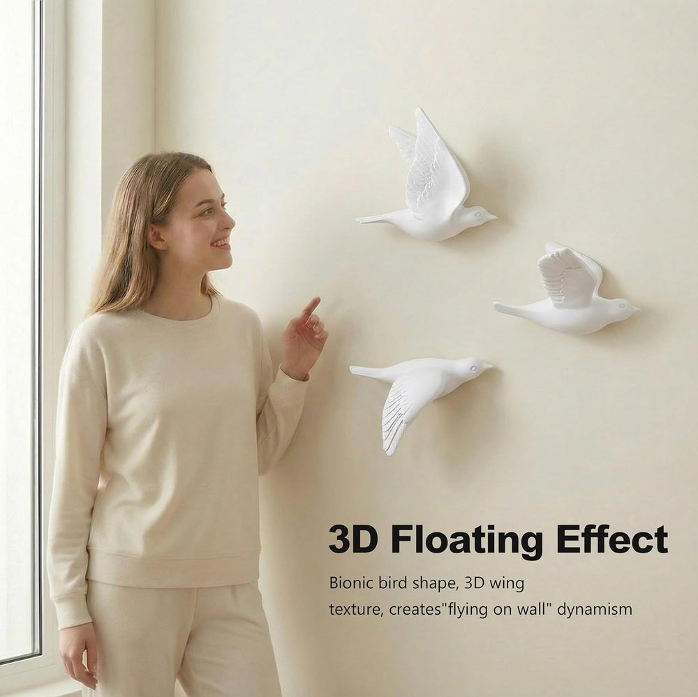 suruim 3D Birds Wall Decor Set of 3 Resin Wall Sculpture (White)