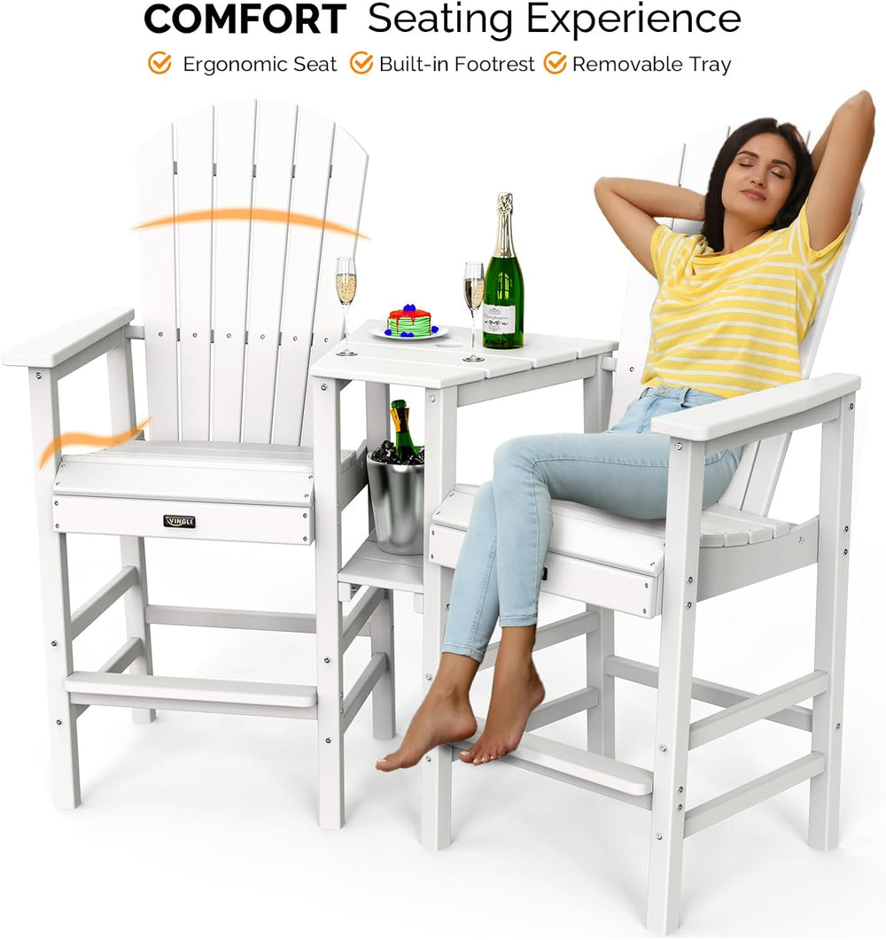 VINGLI Tall Adirondack Chairs Set of 2 with Dual Trays, All-Weather HDPE Outd...