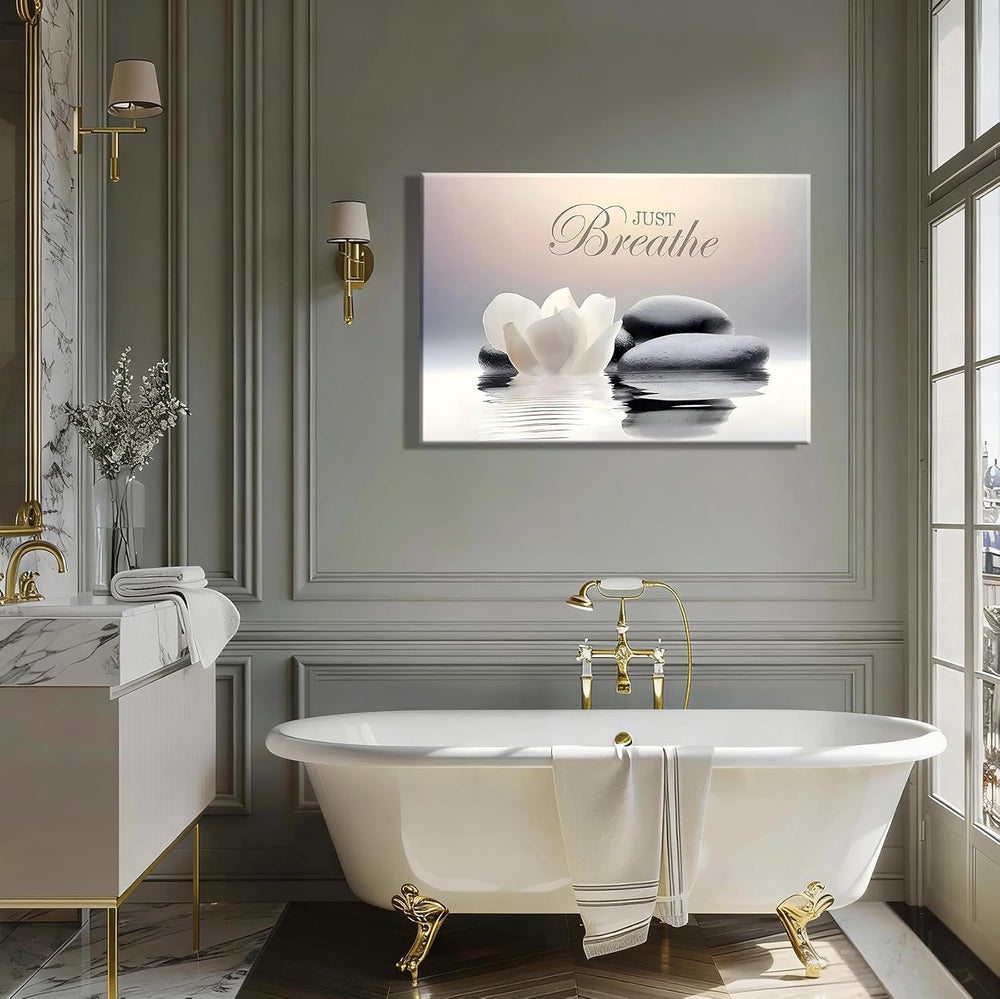 Framed Canvas Wall Art, Bathroom Decor, Spa Wall Decor, Zen Artwork, Just Bre...
