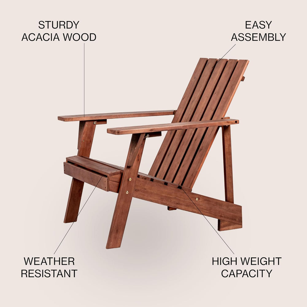 JONATHAN Y Irving 32" Solid Acacia Wood Adirondack Chair, Dark Brown