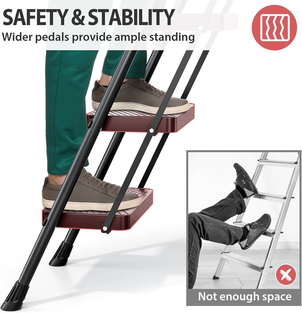 KINGRACK Folding 3 Step Ladder, Step Stool with Anti-Slip Pedals
