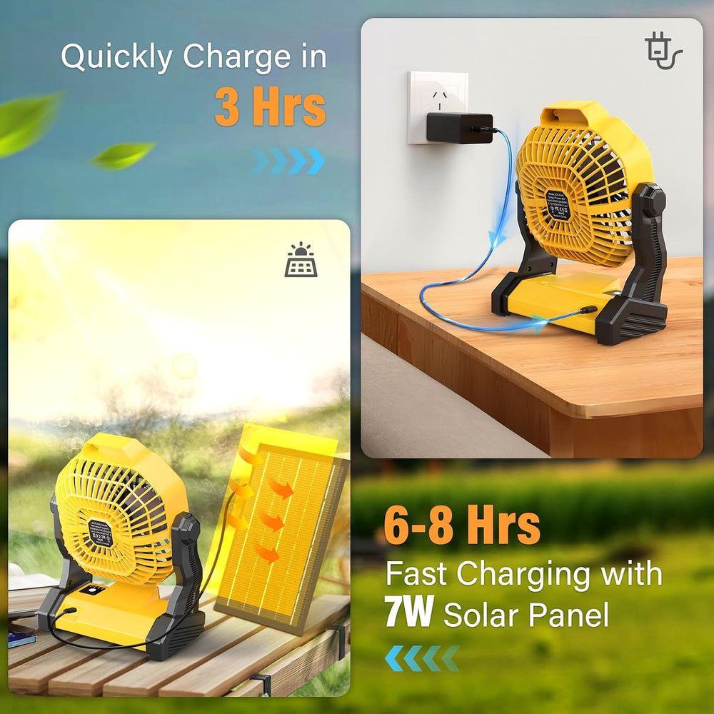 JINLICTE Solar Fan with LED Lantern, Camping Fan with 7W Solar Panel, Recharg...