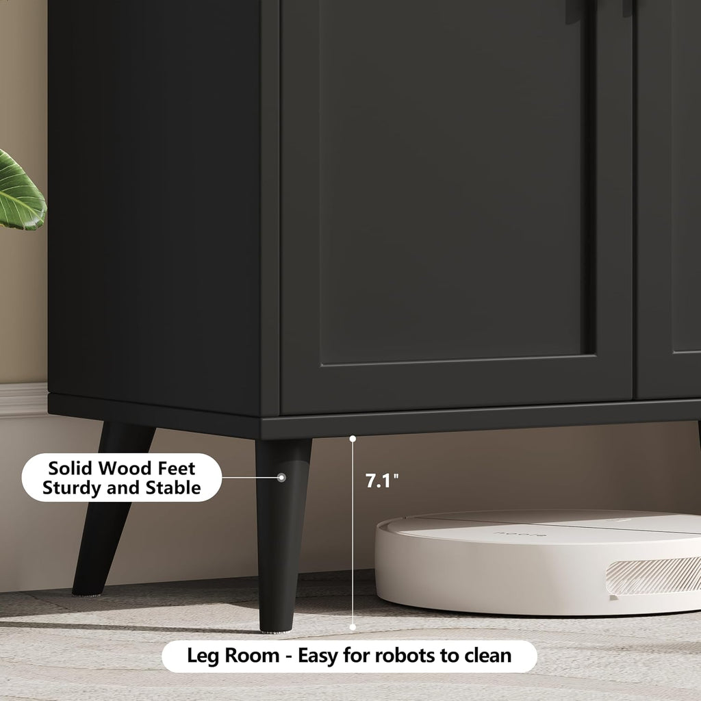 Keehusux 15.7" D Black Storage Cabinet with 2 Doors & Adjustable Shelf
