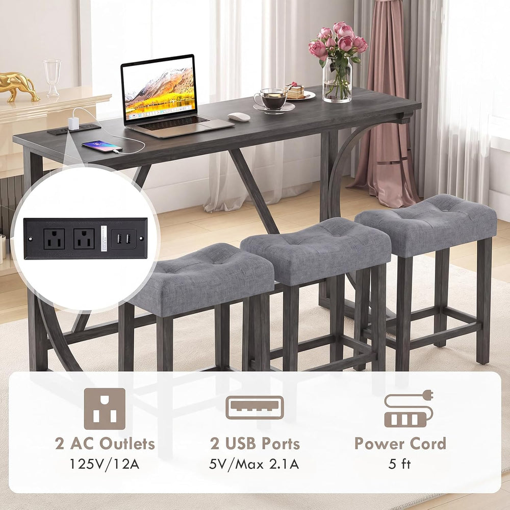 GIANTEX 4-Piece Counter Height Bar Table Set with Power Outlet, Grey