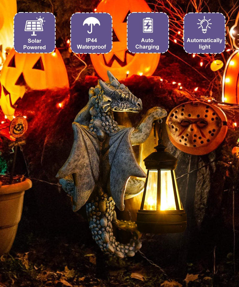 Solar Dragon Tree Decor Outdoor, Hanging Dragon Statue with Lantern