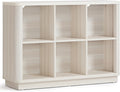 Joaxswe 6 Cube Bookcase, 40" Wide Horizontal 2-Tier Book Shelf w/Curved Edge, Wood Low Floor Standing Bookshelf with Base, Modern Short Storage Organizer for Living Room,Office, Gray-White Cream Oak