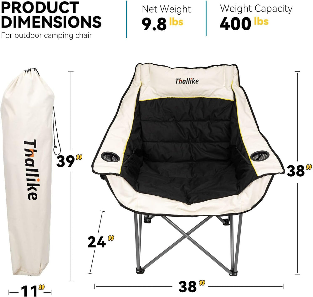 Oversized Camping Chair for Adults – Heavy Duty Folding Chair with Cup Holder...
