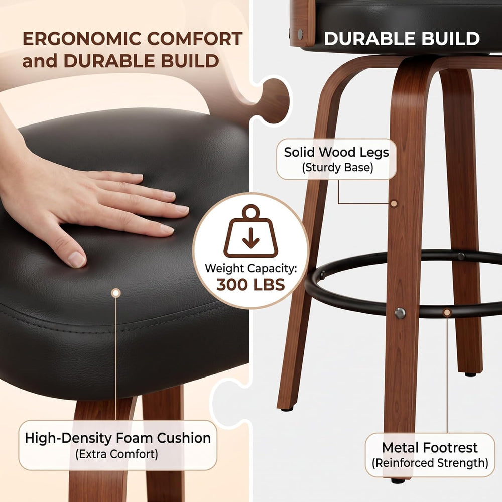 26 Inch Swivel Bar Stools Set of 2, Upholstered Bar Chairs for Kitchen Island...