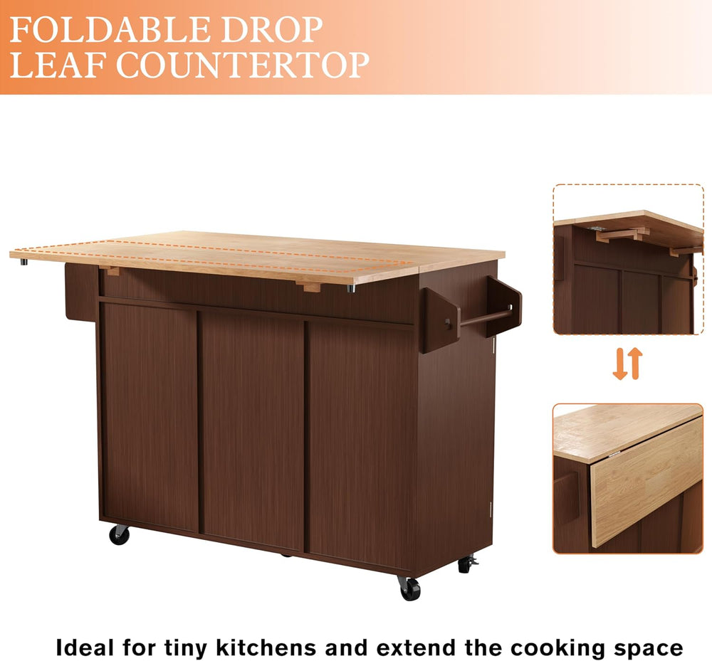 HLR Farmhouse Kitchen Island On Wheels, Brown
