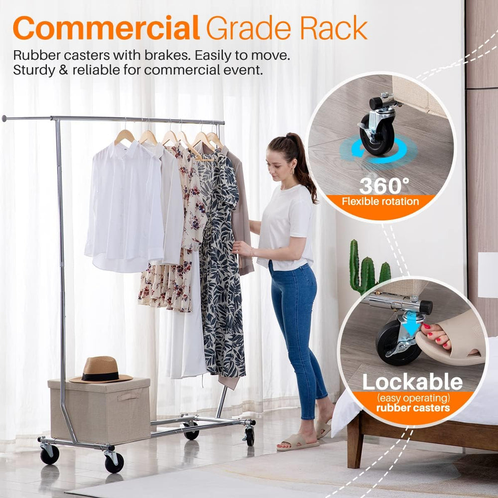 HOKEEPER Clothes Rack with Lockable Wheels Height Adjustable