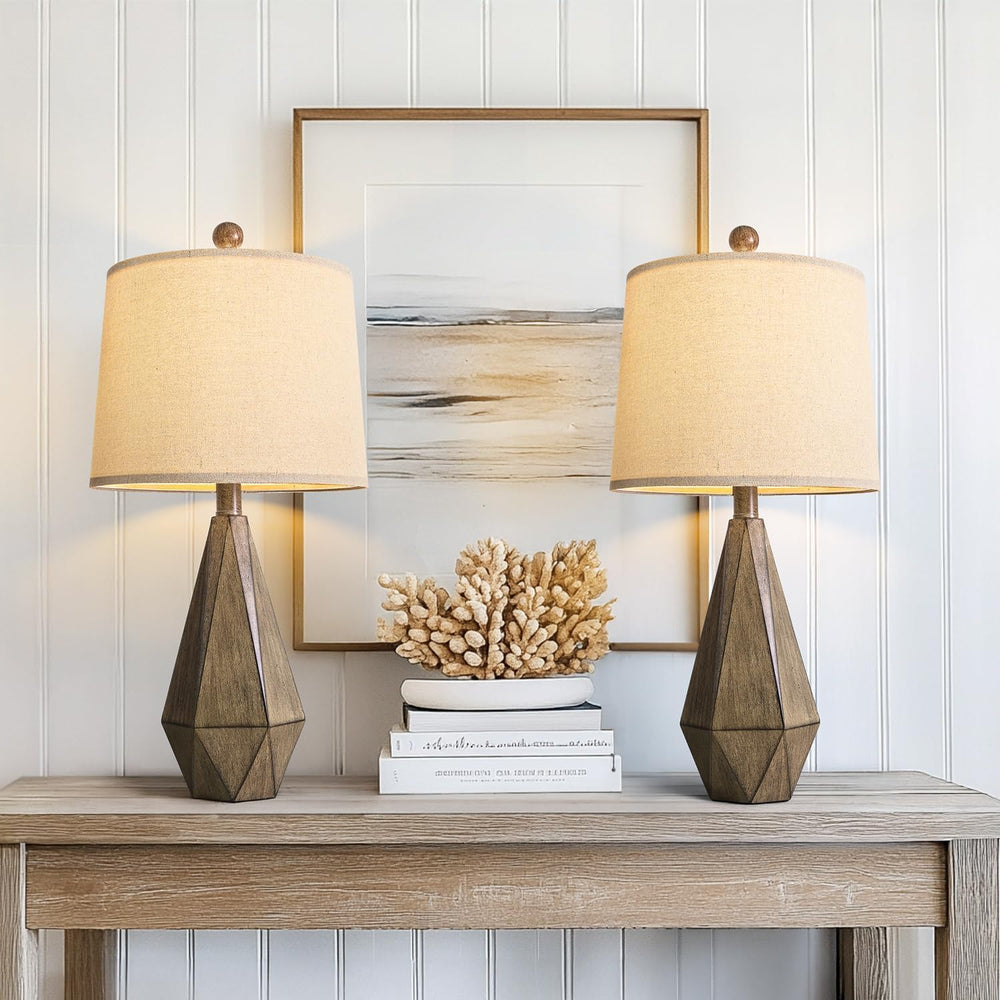 PoKat 23'' Farmhouse Table Lamps Set of 2, Brown Rustic Lamps for Liv...