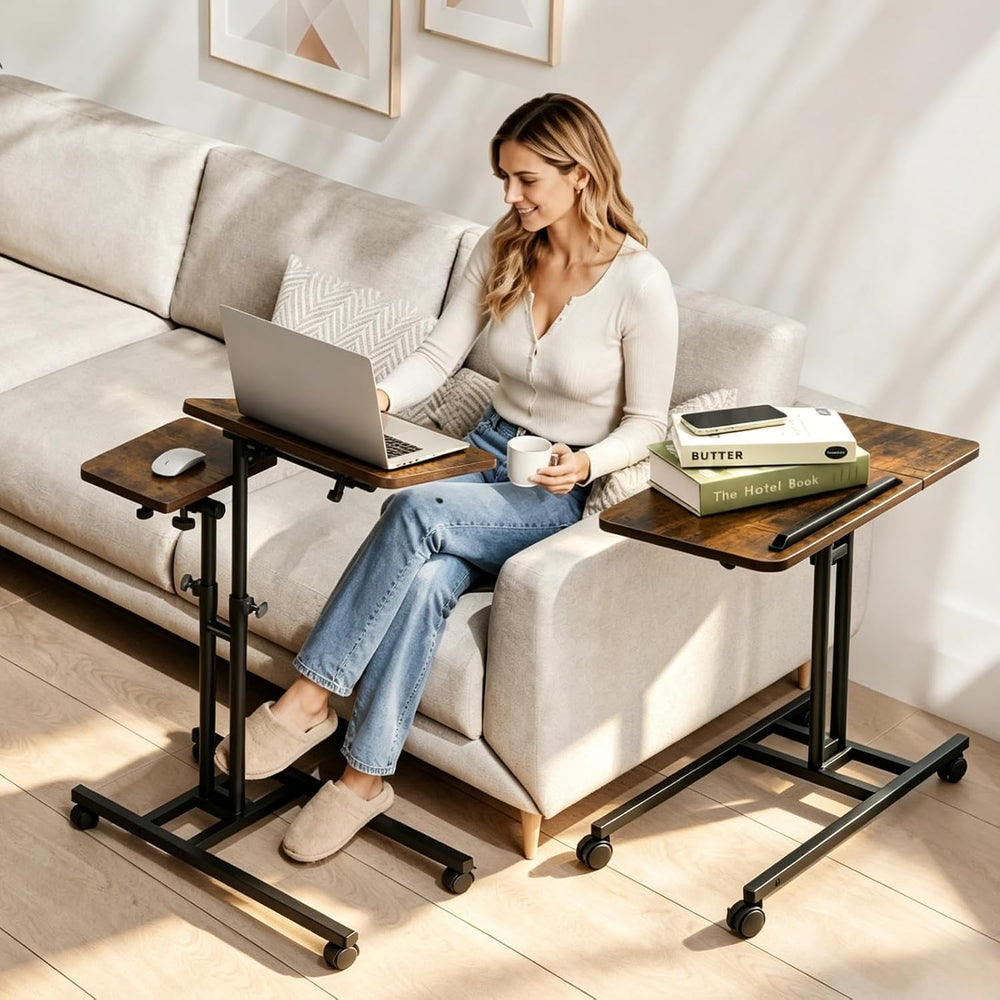 Overbed Side Table with Wheels, Adjustable Height Rolling Desk