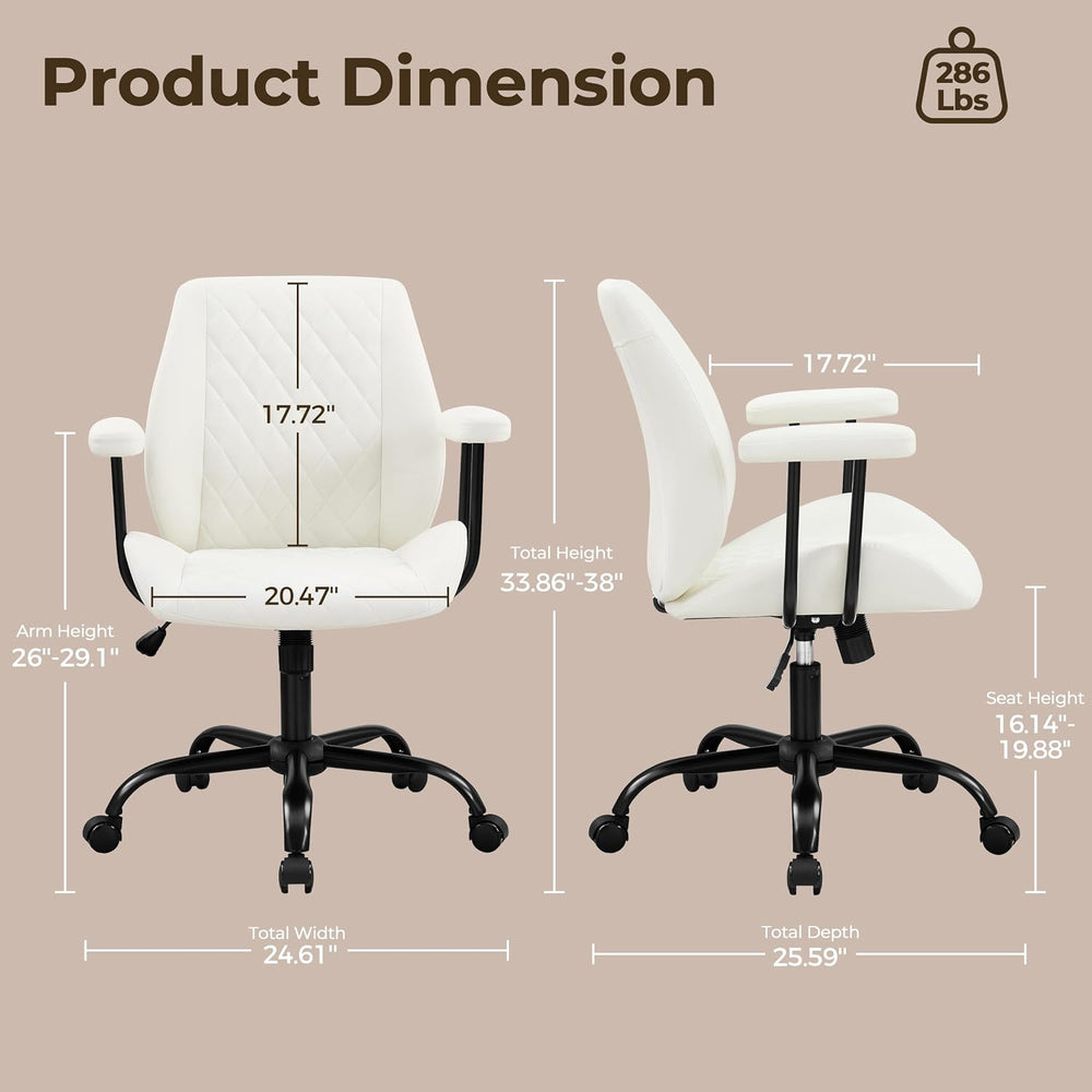 Volans Swivel Computer Desk Chair with Casters, Mid Back, Ivory White