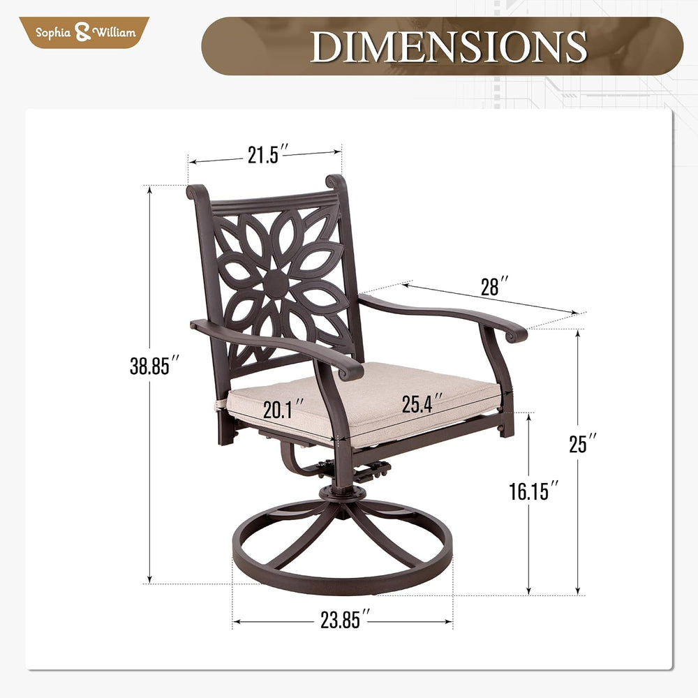 Sophia & William Patio Dining Set, Cast Aluminum, Swivel Chairs, Brown