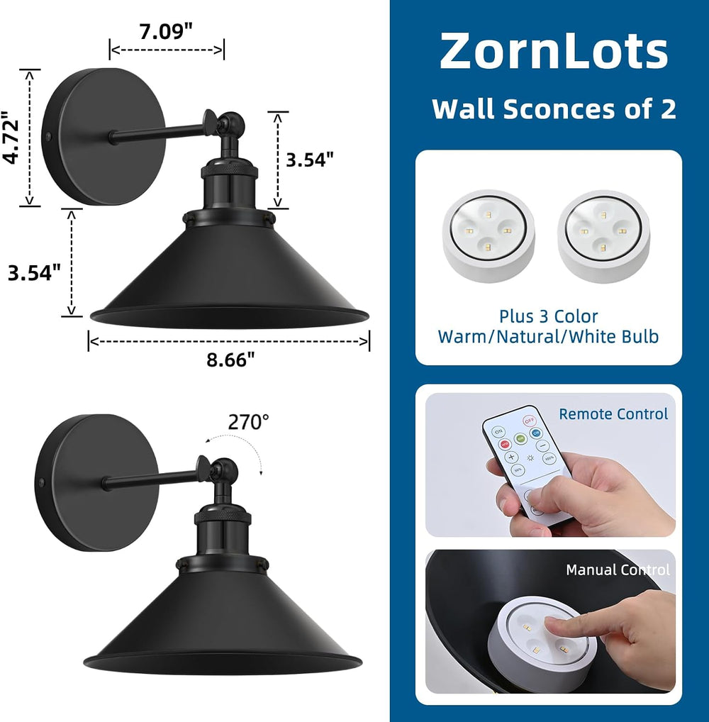 Battery Operated Wall Sconce Set of 2,Vintage Wireless Wall Sconces with Remo...