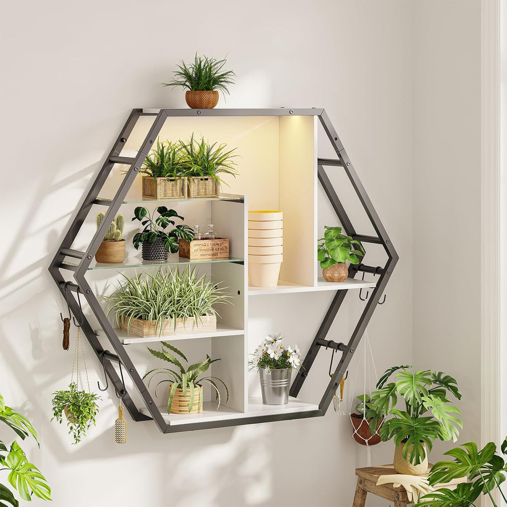 Saudism Large Gaming Room Storage Shelf, Hexagon Wall Mounted Display Shelf