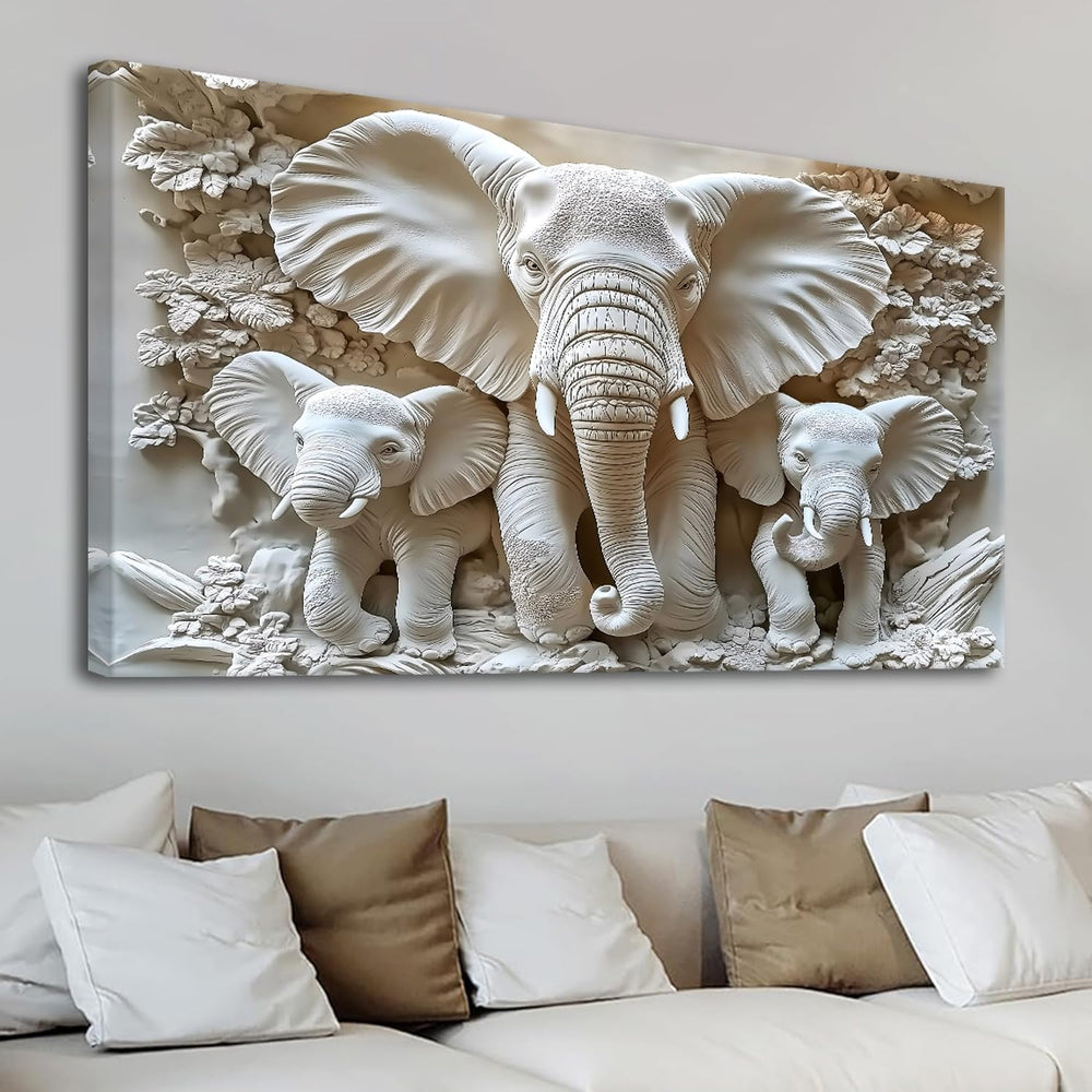 MooMel Large Framed Elephant Family Wall Art Canvas Wall Decor 79x40 Inch Abs...