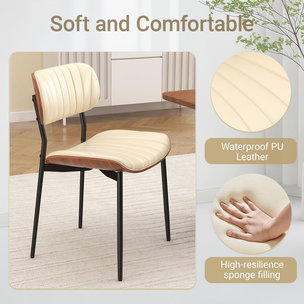 Modern Dining Chairs Set of 2,Upholstered PU Leather Kitchen Chairs,Beige