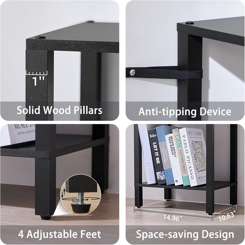 YUFAM 5 Tier Tall Narrow Bookshelf, Skinny Bookcase, Wooden Shelf, Black