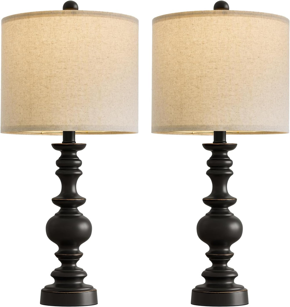 BOBOMOMO 24" Traditional Farmhouse Table Lamp Set of 2, Vintage Resin La...