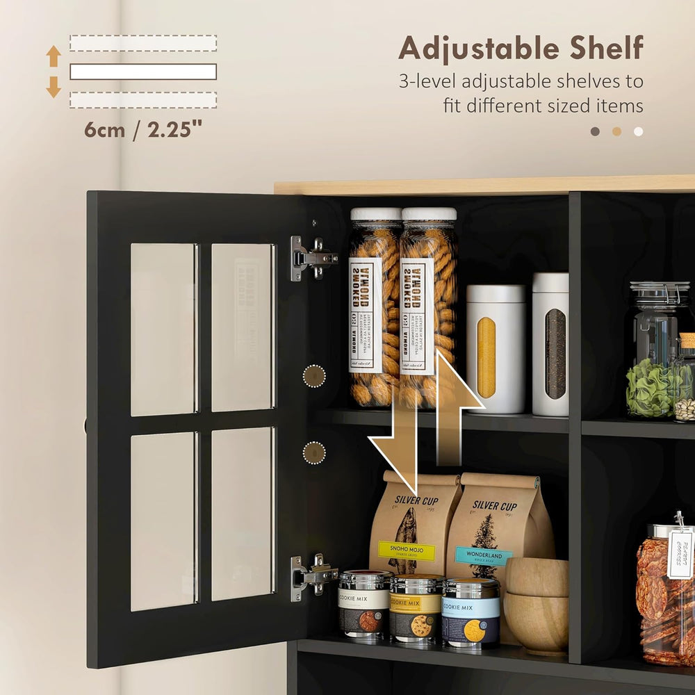 HOMCOM Kitchen Pantry Storage Cabinet 72" with Hutch, Black