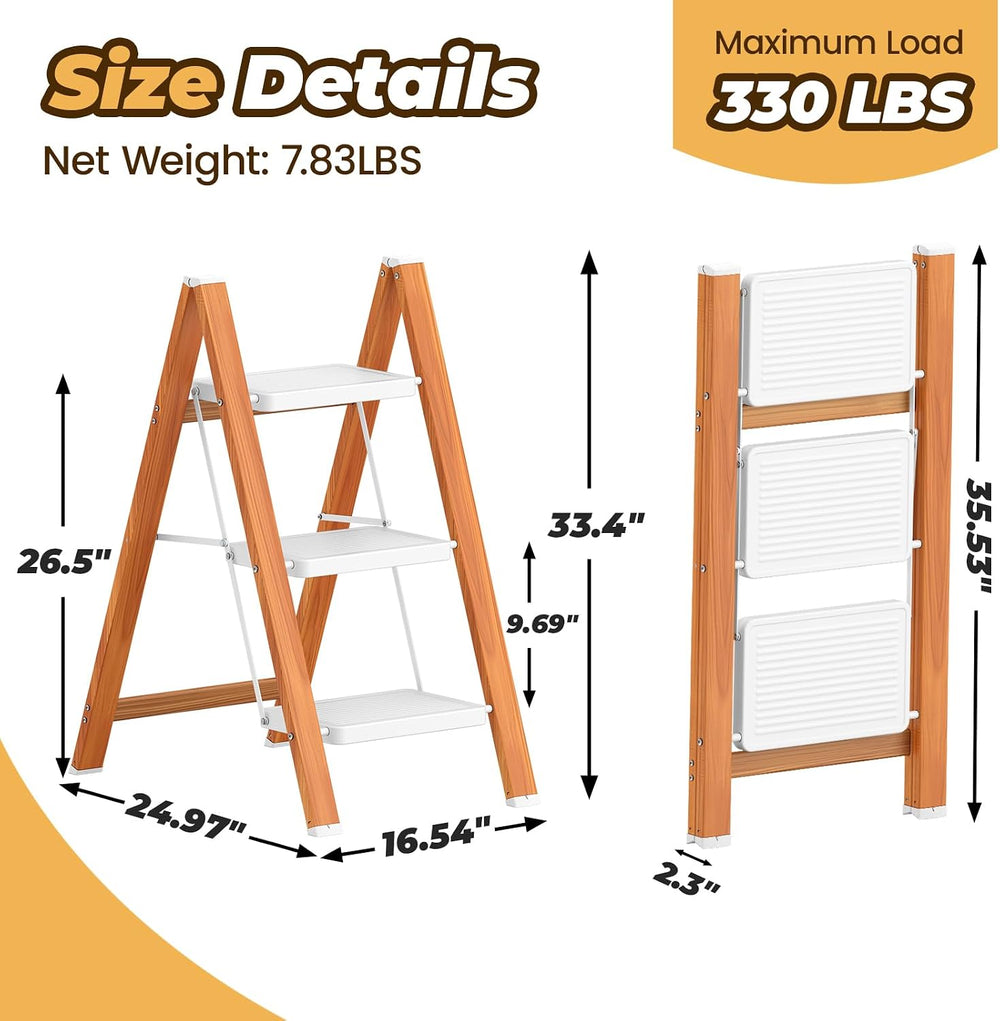 HBTower 3 Step Ladder, Lightweight Aluminum Folding Step Stool