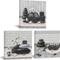 RnnJoile Spa Canvas Wall Art Zen Stone Orchid Picture Painting Black and White Still Life Prints for Bathroom Zen Meditation Room Decor Framed 12"x12" for Each