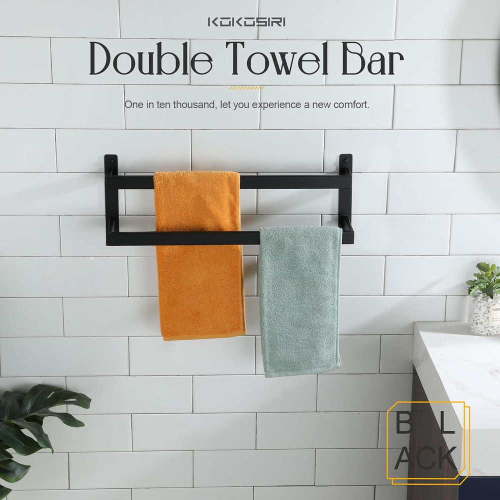 KOKOSIRI Towel Bars Black Bath Towel Holders 20 Inches Bathroom 2-Tiers Ladde...