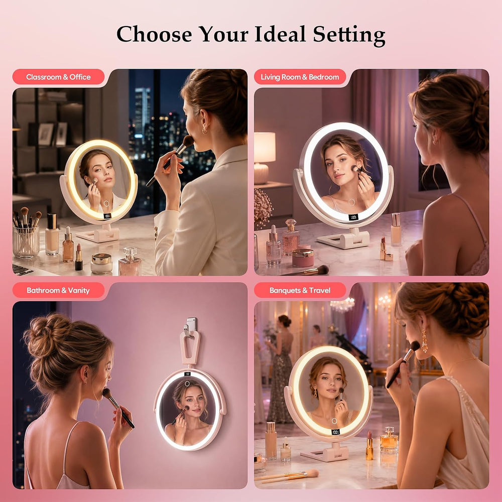 1X/30X Makeup Mirror with Lights, Magnifying Mirror (Pink)